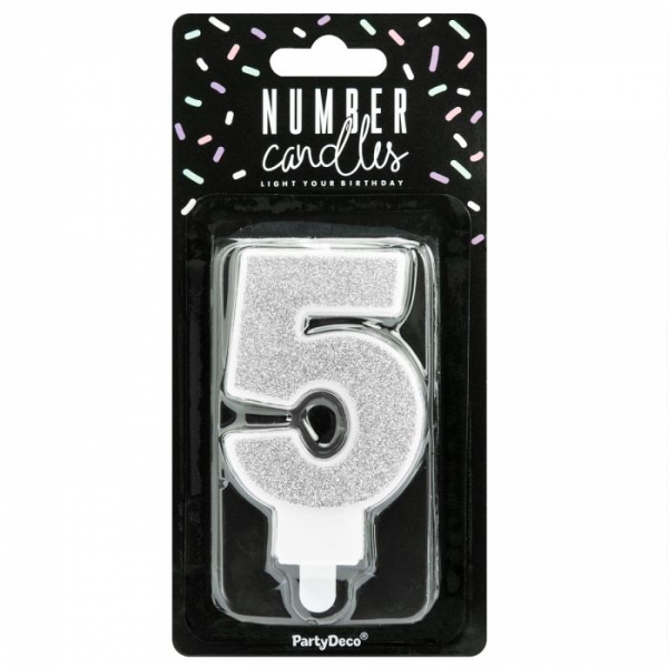 Number Candle - 5 - Silver
